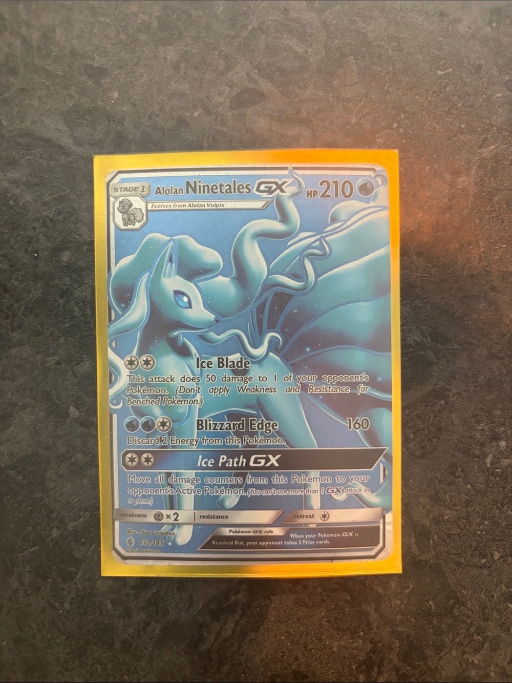 Pokemon Alolan Ninetales GX Holographic Blue Silver Art Card